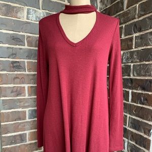 NWOT Ribbed Choker Tunic Oversized Burgundy - Medium
